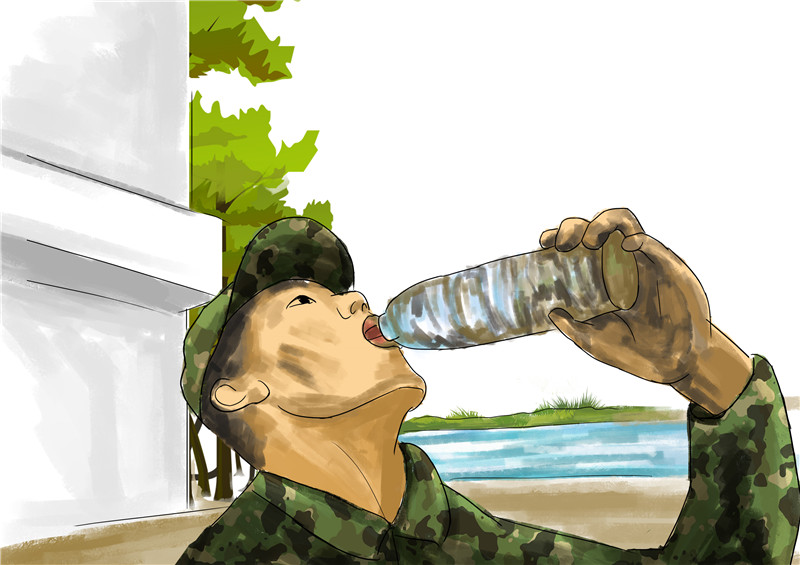 子弟兵们喝着一瓶占着泥巴的水.jpg