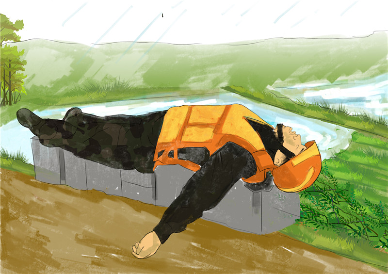 抗洪抢险的战士，因为两天两夜没睡，就这么在雨中睡着了！ .jpg